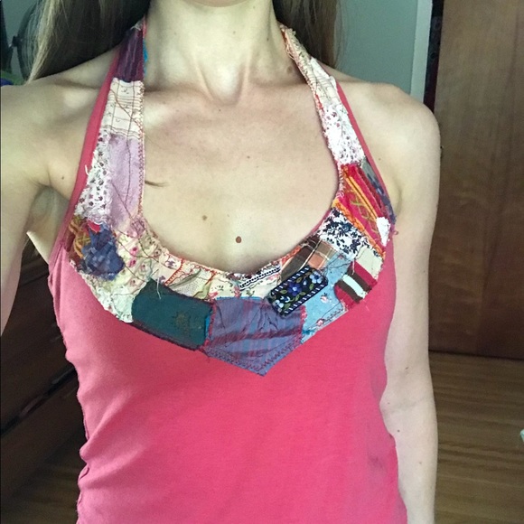 Free people halter tank top BoHo patchwork small - Picture 4 of 5
